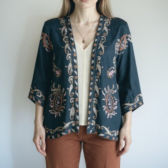 J. Jill Paisley Embroidered Soft Jacket / Kimono - Picture 1 of 8